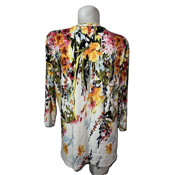NorthStyle Top Size XL Colorful Floral V-neck Stretch Viscose 3/4 Slv Pullover - Picture 5 of 10